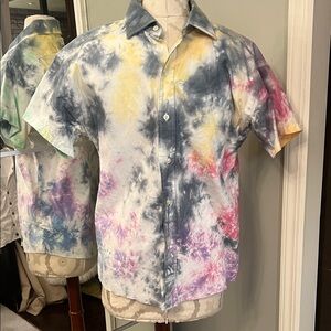 Men's Short Sleeve Tie-Dye Button-Down Shirt - Multicolor
